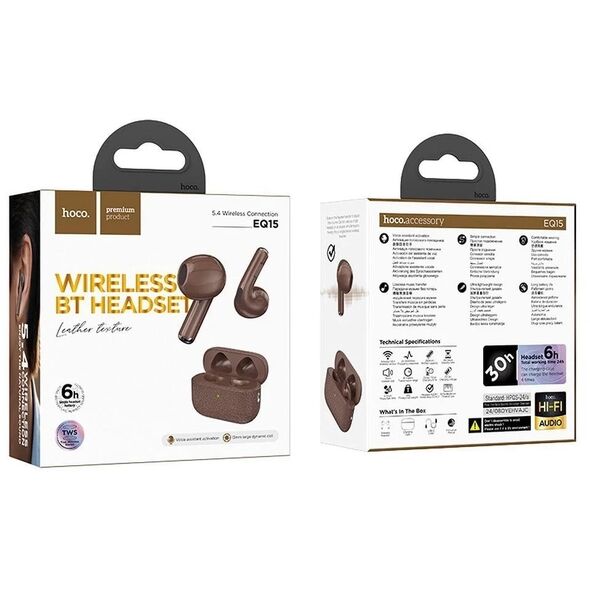 HOCO słuchawki bezprzewodowe bluetooth TWS EQ15 brązowe