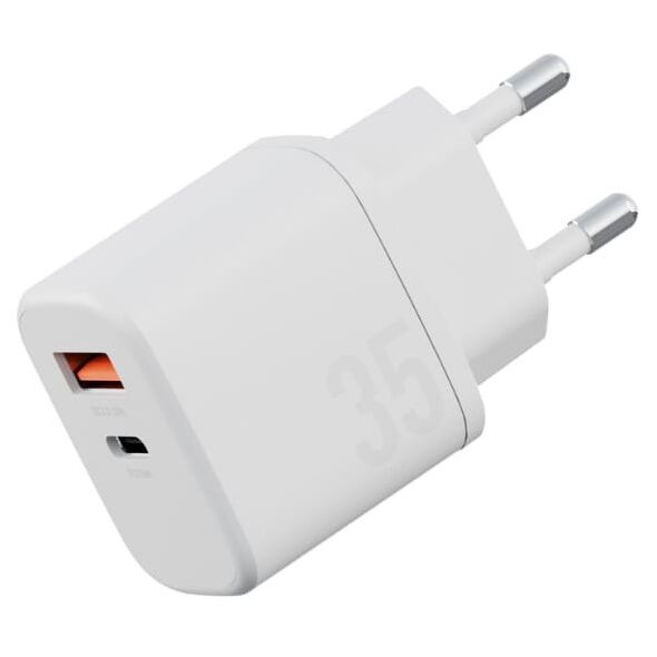 Φορτιστής τοίχου Bazic Goport Velox Kit 1xUSB-C 1xUSB-A GaN 35W με πλεκτό καλώδιο λευκό