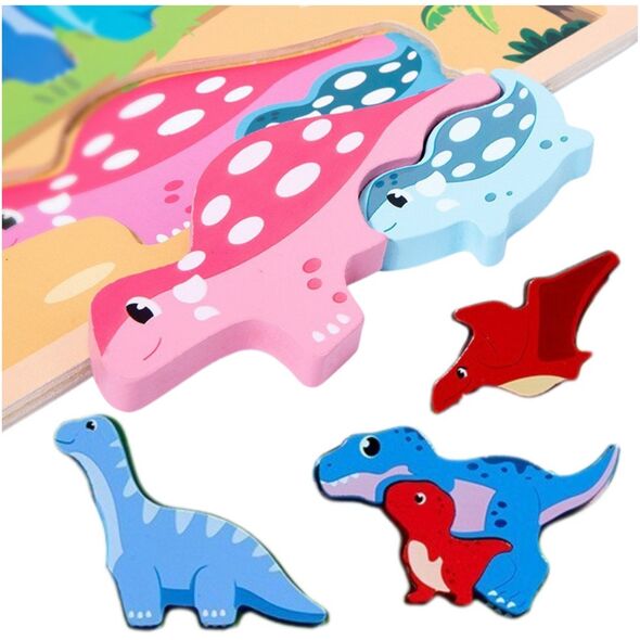 Układanka Tablica 2w1 Drewniana Edukacyjna Pisak Dinozaury 12el
