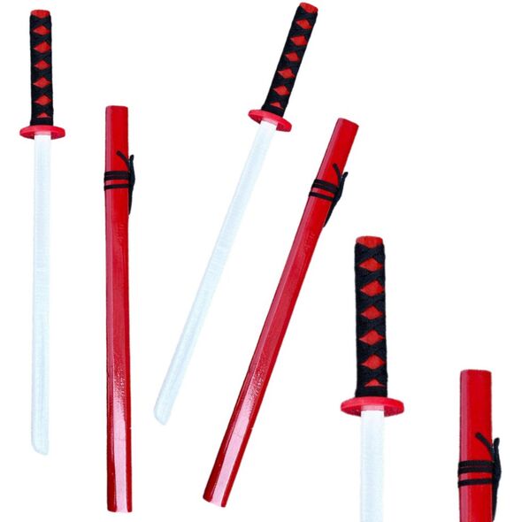 Drewniana Katana Miecz Do Zabawy Treningu Rekwizyt Czerwony 70cm