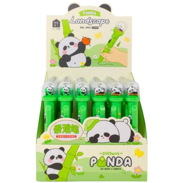 Długopis Żelowy Zielony Panda W Kopule Niebieski Tusz 0.5mm