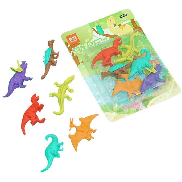 Zestaw Gumek Do Ścierania Zmazywania Szkolne Dinozaury 6szt