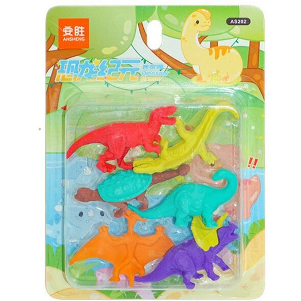 Zestaw Gumek Do Ścierania Zmazywania Szkolne Dinozaury 6szt
