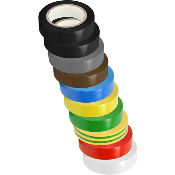 Zestaw 10 taśm 15mm, 2x czarna, szara, brązowa, niebieska, żółta, zielona, żółto-zielona, czerwona, biała, długość 10m