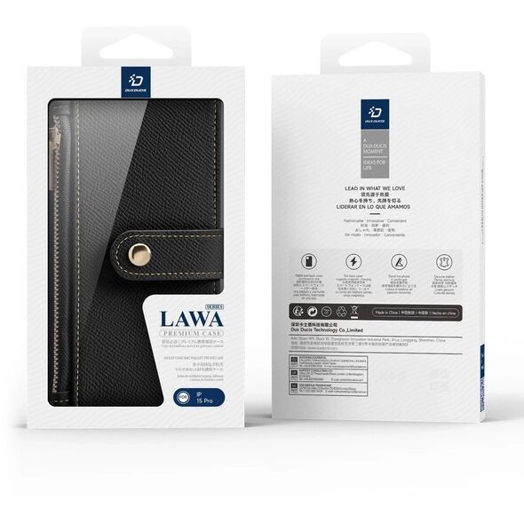 Etui do iPhone 15 Pro Dux Ducis Lawa Wallet Skórzane Mag Czarny