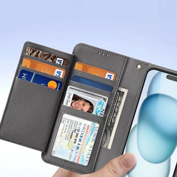 Etui do iPhone 15 Dux Ducis Lawa Skórzane Portfel MagSafe Szare