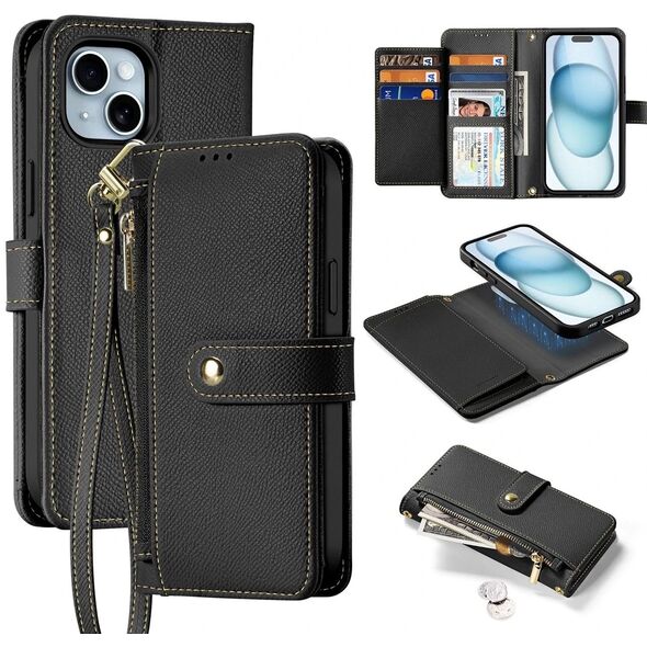 Etui do iPhone 15 Dux Ducis Lawa Skórzane Portfel MagSafe Czarne