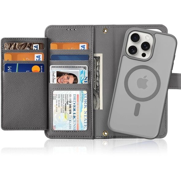 Etui do iPhone 15 Pro Dux Ducis Lawa Wallet Mag Skórzane Szare