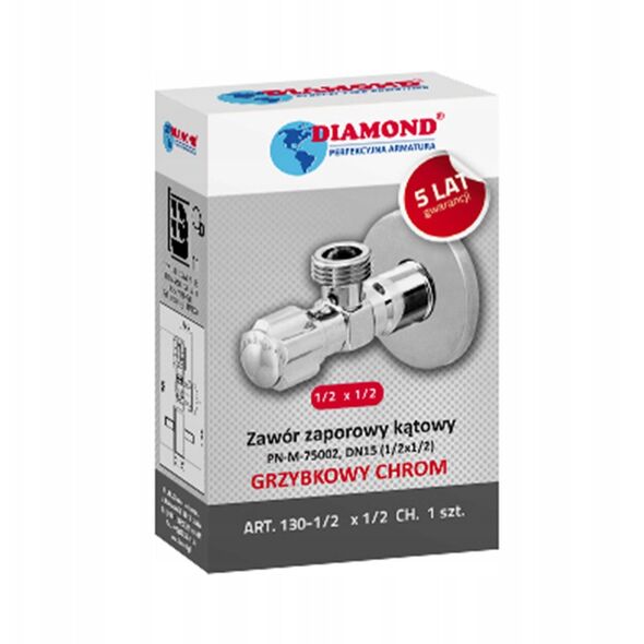 Diamond zawór zaporowy kątowy grzybkowy chromowany 1/2"x1/2" ART_130-1/2X1/2.CH