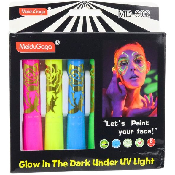 Zestaw Do Malowania Twarzy Pisaki Kredki Neonowe UV Fluorescencyjne 6szt LEAN