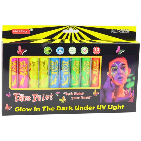 Zestaw Do Malowania Twarzy Pisaki Kredki Neonowe UV Fluorescencyjne 12szt LEAN