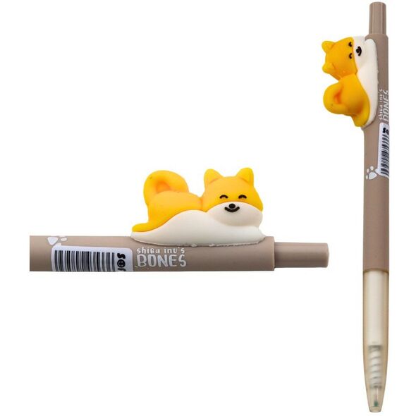 Długopis Z Figurką Żółtego Pieska Shiba Niebieski Tusz 0.5mm LEAN
