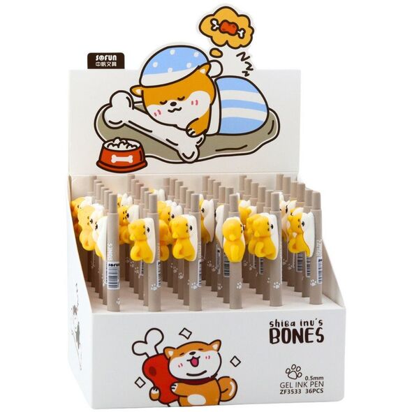 Długopis Z Figurką Żółtego Pieska Shiba Niebieski Tusz 0.5mm LEAN