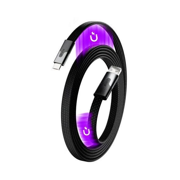 Statik MagStack Slim - καλώδιο USB-A - USB-C 1m, με νάιλον πλέξη, επίπεδο, μαγνητικά αναδιπλούμενο (μαύρο)