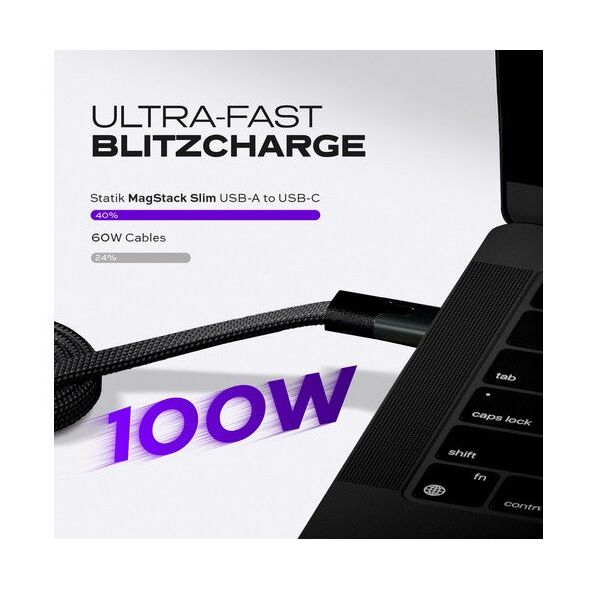 Statik MagStack Slim - καλώδιο USB-A - USB-C 1m, με νάιλον πλέξη, επίπεδο, μαγνητικά αναδιπλούμενο (μαύρο)