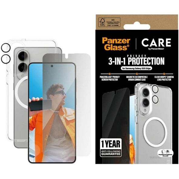 Προστατευτικό σετ CARE by PanzerGlass Flagship 3 σε 1 Θήκη+Γυαλί Απορρήτου+Φακός για Samsung Galaxy S25 Edge