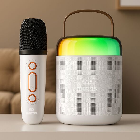 MOZOS MK BIAŁY MIKROFON KARAOKE GŁOŚNIK BT