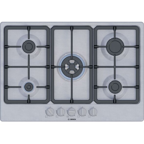 Bosch Serie 4 PGQ7B5K90 płyta kuchenna Stal nierdzewna Wbudowany 75 cm Gaz 5 stref(y)