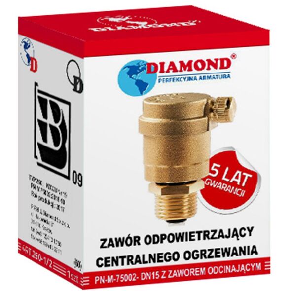 Diamond zawór odpowietrzający CO automatyczny z zaworem odcinającym 1/2" ART.250-15.