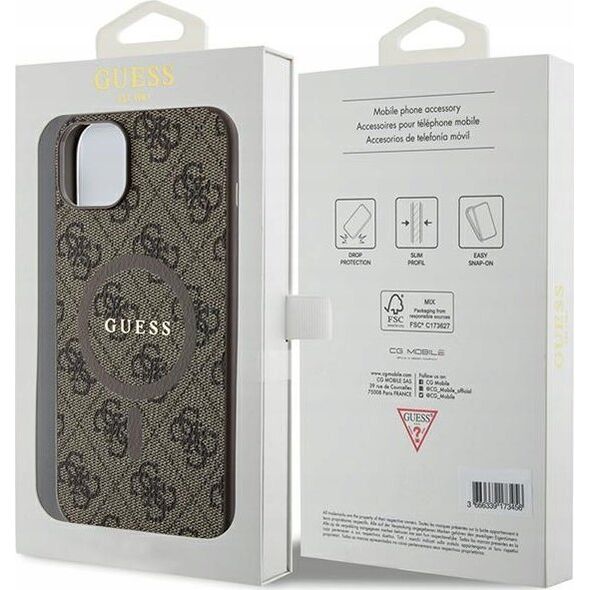 Guess Oryginalne Etui GUESS Hardcase GUHMP14SG4GFRW do iPhone 14 (Kompatybilny z Magsafe / 4G Ring classic logo / brązowy)