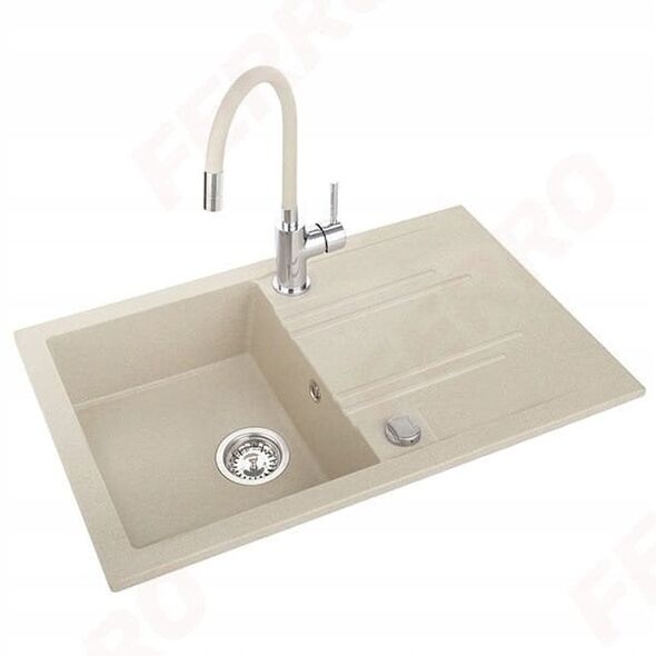 FERRO MEZZO sink and FITNESS faucet set, 78 x 48 cm, beige.