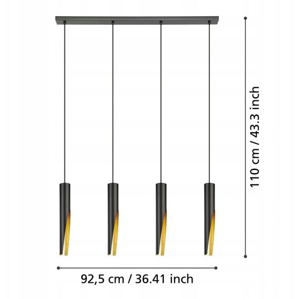 Pendant lamp EGLO BARBOTTO 4xGU10 4x4.5W complete with bulbs, black, h110cm