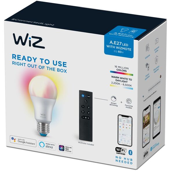 WiZ White & Color 60W E27 A60 Standardform 1er +Remote Control