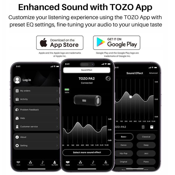Tozo PA2 BT Portable Bluetooth Speaker Black