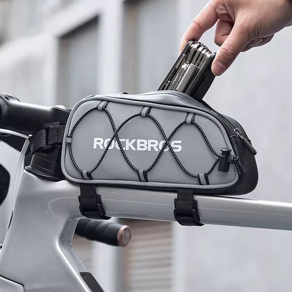 Torba sakwa rowerowa mocowana na ramę 0.9l - srebrna Torba sakwa rowerowa mocowana na ramę 0.9l - srebrna