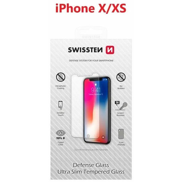 Tempered glass προστασίας Swissten, για Apple iPhone X/XS, μαύρο, Defense glass
