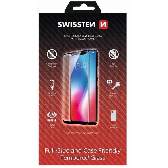 Tempered glass screen protector Swissten, για Apple iPhone X/XS, μαύρο, συμβατό με θήκη και με χρωματιστό πλαίσιο