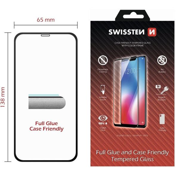 Tempered glass screen protector Swissten, για Apple iPhone X/XS, μαύρο, συμβατό με θήκη και με χρωματιστό πλαίσιο