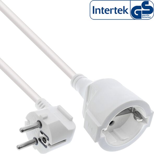 Προέκταση ρεύματος InLine® Schutzkontakt Stecker gewinkelt / Buchse, λευκό, 1m