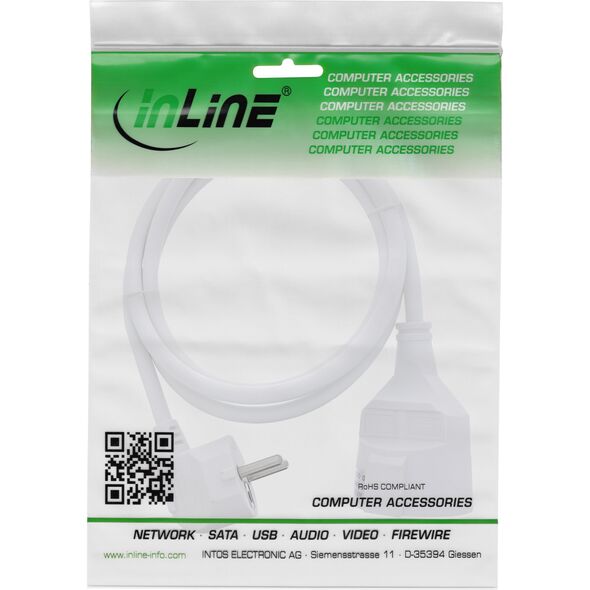 Προέκταση ρεύματος InLine® Schutzkontakt Stecker gewinkelt / Buchse, λευκό, 1m