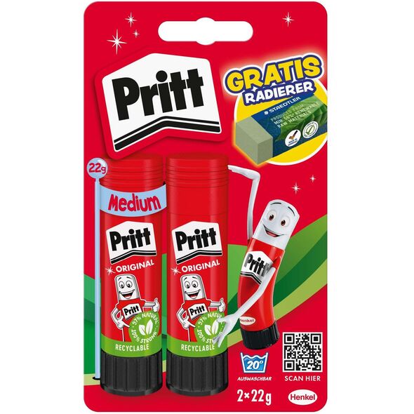 Pritt Κόλλα Στικ 2*22g + Γόμα λιανικής