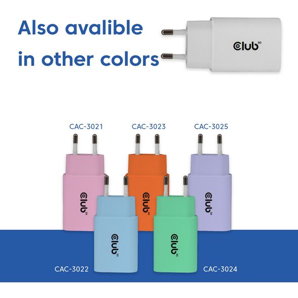 Φορτιστής Club3D Lifestyle USB-C 30Watt, 2 τεμάχια λευκός λιανική