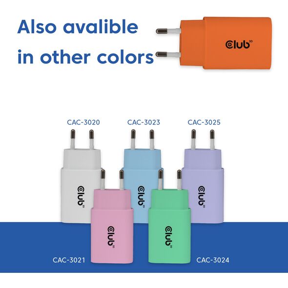 Φορτιστής Club3D Lifestyle USB-C 30Watt, 2 τεμάχια πορτοκαλί λιανικής