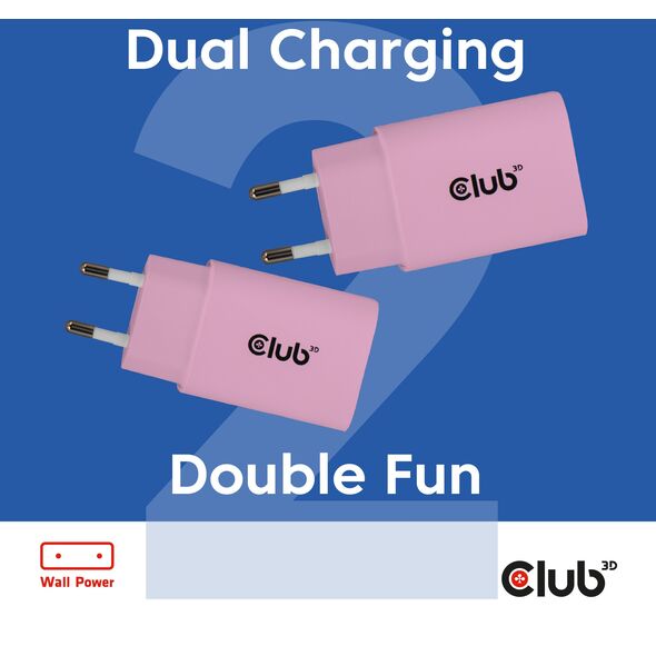 Φορτιστής Club3D Lifestyle USB-C 30Watt, 2 τεμάχια ροζ λιανικής