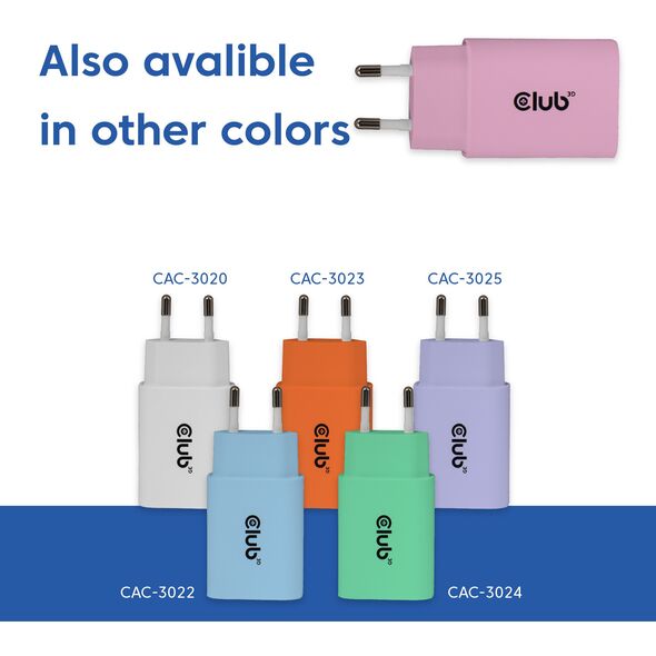 Φορτιστής Club3D Lifestyle USB-C 30Watt, 2 τεμάχια ροζ λιανικής