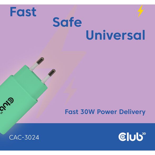 Φορτιστής Club3D Lifestyle USB-C 30Watt, 2 τεμάχια πράσινο λιανικής