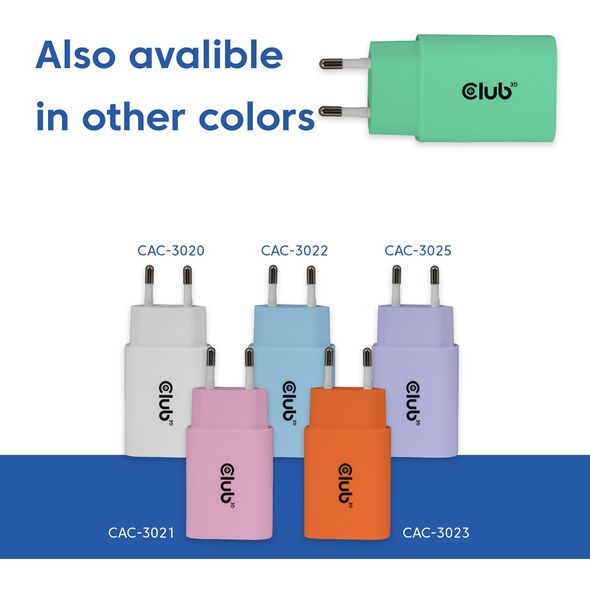 Φορτιστής Club3D Lifestyle USB-C 30Watt, 2 τεμάχια πράσινο λιανικής