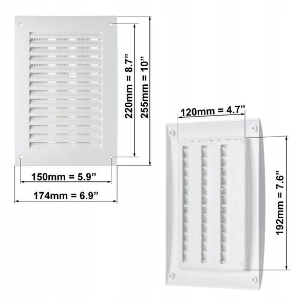 GRILLE PLASTIC ADJUSTABLE 250X170, WHITE