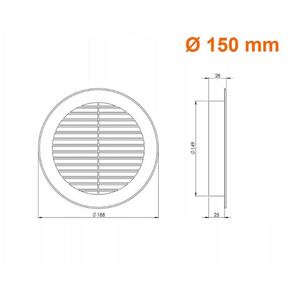 GRILLE VENTILATION D150, WHITE
