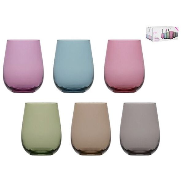 GLASS COLORFUL LAV 6PCS 475ML