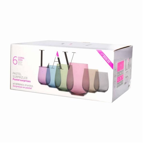 GLASS COLORFUL LAV 6PCS 475ML