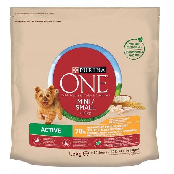 Dry dog   food ONE Mini Active, with chicken and rice, 1.5 kg