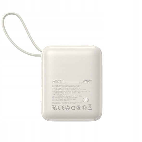 Powerbank Joyroom JR-PBF27 10000mAh 22.5W z wbudowanymi kablami USB-C i Lightning - biały