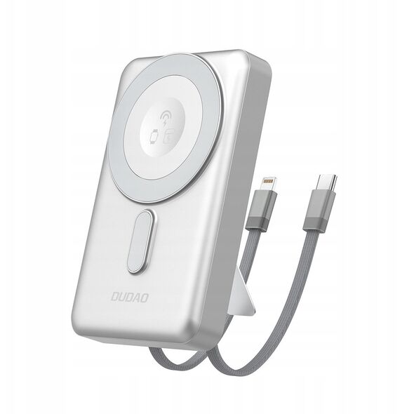 Powerbank Dudao K29 10000mAh PD 20W z MagSafe z metalową obudową, podstawką i wbudowanymi kablami USB-C/Lightning - srebrny