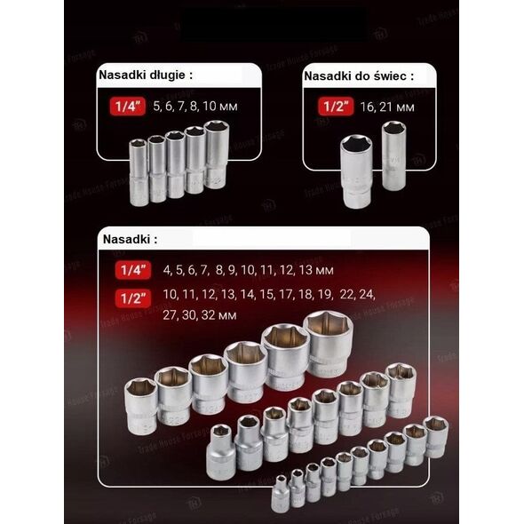 Σετ εργαλείων 1/2" και 1/4" 78 τεμ. (εξάγωνα) (4-32mm)