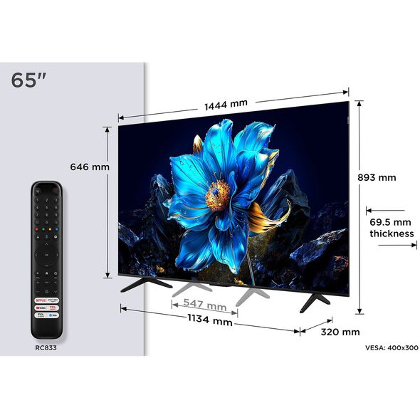 TCL P79K 65P79K Telewizor 165,1 cm (65") 4K Ultra HD Smart TV Wi-Fi Metaliczny 430 cd/m²